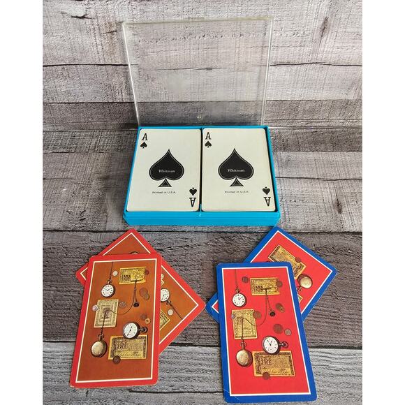 Vintage Western Publishing 2 Deck Playing CARDS Pockets Watch Red Blue Gift - Picture 2 of 7
